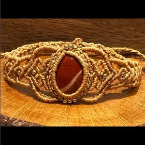Beautiful Macrame & Red Jasper Bead Adjustable Bracelet